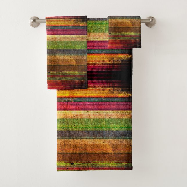 Colourful Retro Stripe Bath Towel Set (Insitu)
