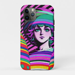 Colourful Retro Stripe Design With Female Face iPhone 11 Pro Case