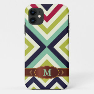 Colourful Retro Stripe Monogram Pattern iPhone 5 11 Case
