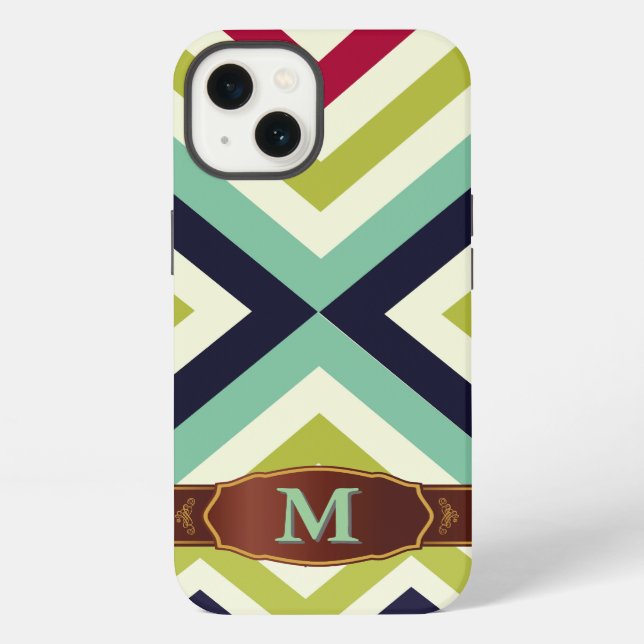 Colourful Retro Stripe Monogram Pattern iPhone Case (Back)