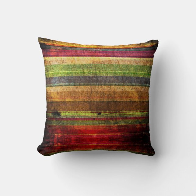 Colourful Retro Stripe Throw Pillow (Front)