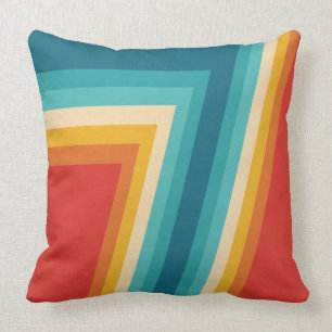 Colourful Retro Stripes  -   70s, 80s Design Throw Pillow