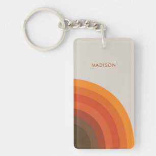 Colourful Retro Stripes 70s 80s Golden Brown Orang Keychain