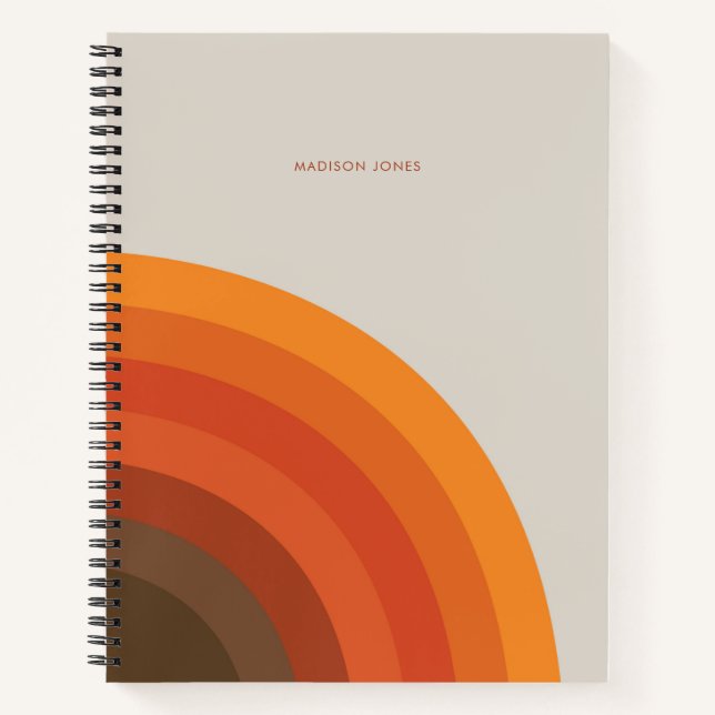 Colourful Retro Stripes 70s 80s Golden Brown Orang Notebook (Front)