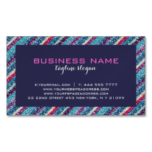 Colourful Retro Stripes Glitter Pattern 2 Blue Magnetic Business Card