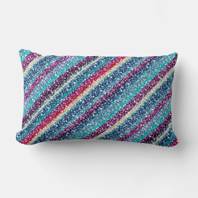 Colourful Retro Stripes Glitter Pattern 2 Blue Tin Lumbar Pillow (Front)