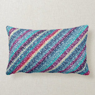 Colourful Retro Stripes Glitter Pattern 2 Blue Tin Lumbar Pillow