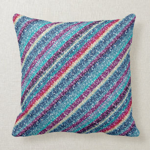 Colourful Retro Stripes Glitter Pattern 2 Blue Tin Throw Pillow
