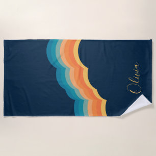 Colourful retro style clouds design beach towel