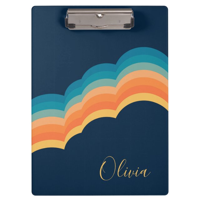 Colourful retro style clouds design clipboard (Front)