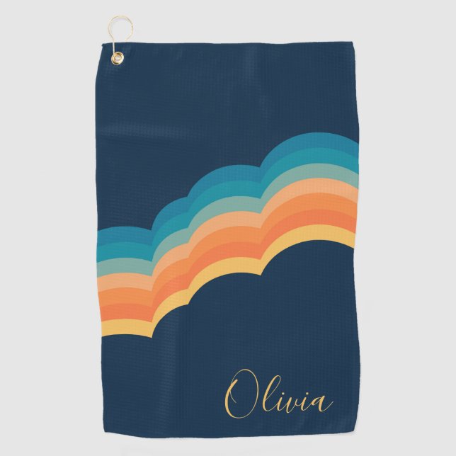Colourful retro style clouds design golf towel (Front)