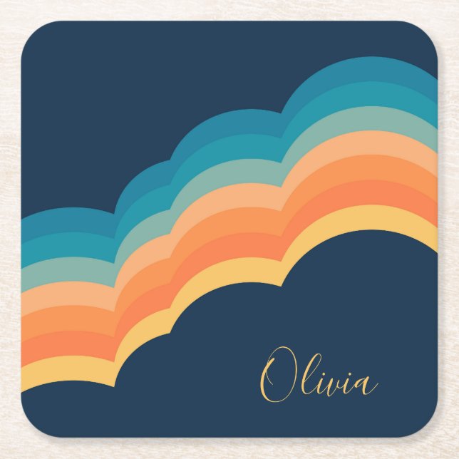 Colourful retro style clouds design square paper coaster (Front)