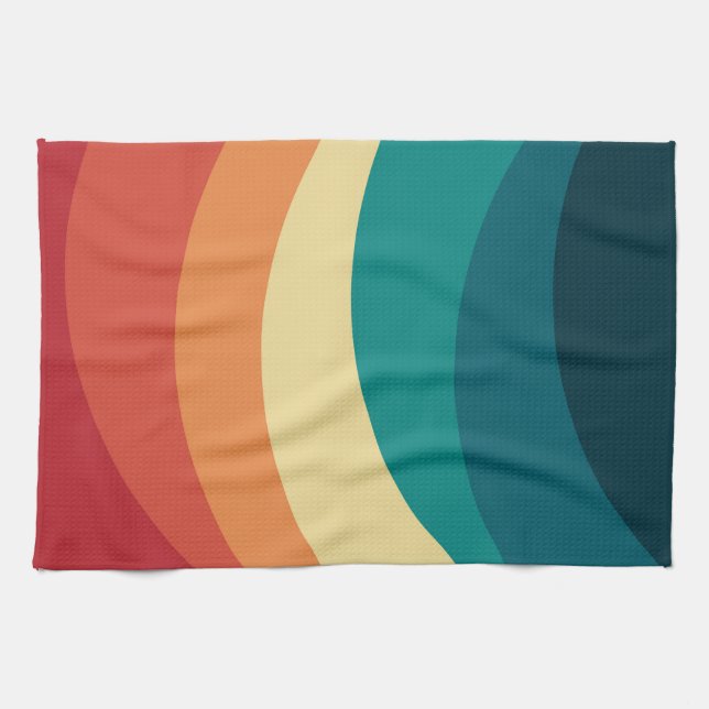 Colourful retro style curves design kitchen towel (Horizontal)