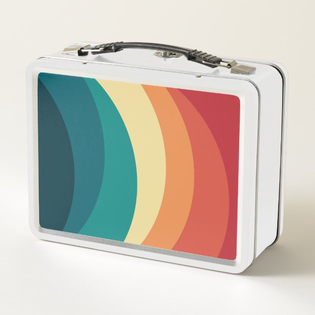 Colourful retro style curves design metal lunch box (Back)
