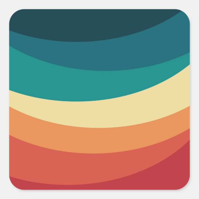 Colourful retro style curves design square sticker (Front)