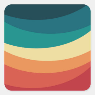 Colourful retro style curves design square sticker
