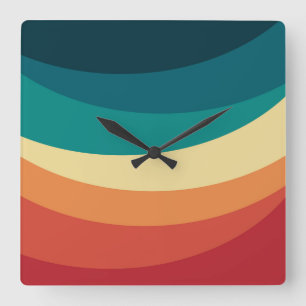 Colourful retro style curves design square wall clock