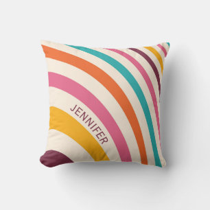 Colourful retro style curves throw pillow