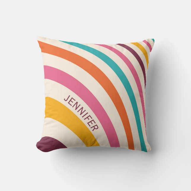 Colourful retro style curves throw pillow (Front)