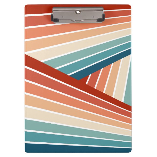 Colourful retro style diagonal rainbow design clipboard (Front)