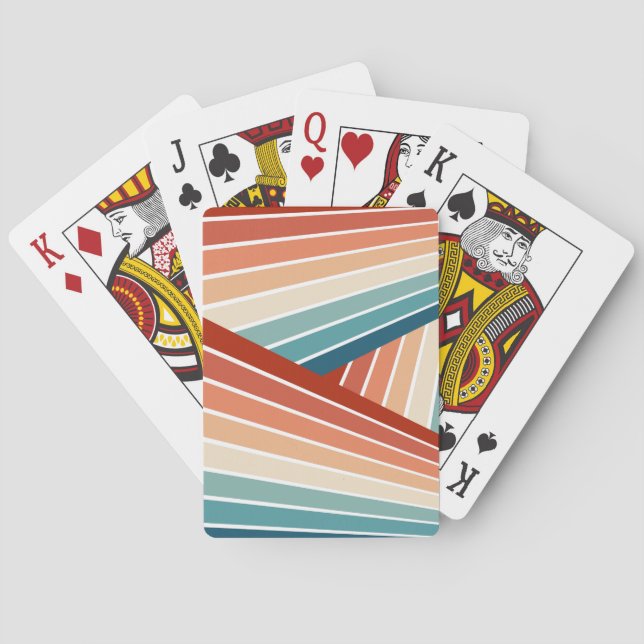 Colourful retro style diagonal rainbow design playing cards (Back)