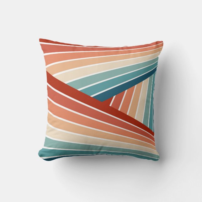 Colourful retro style diagonal rainbow design throw pillow (Front)