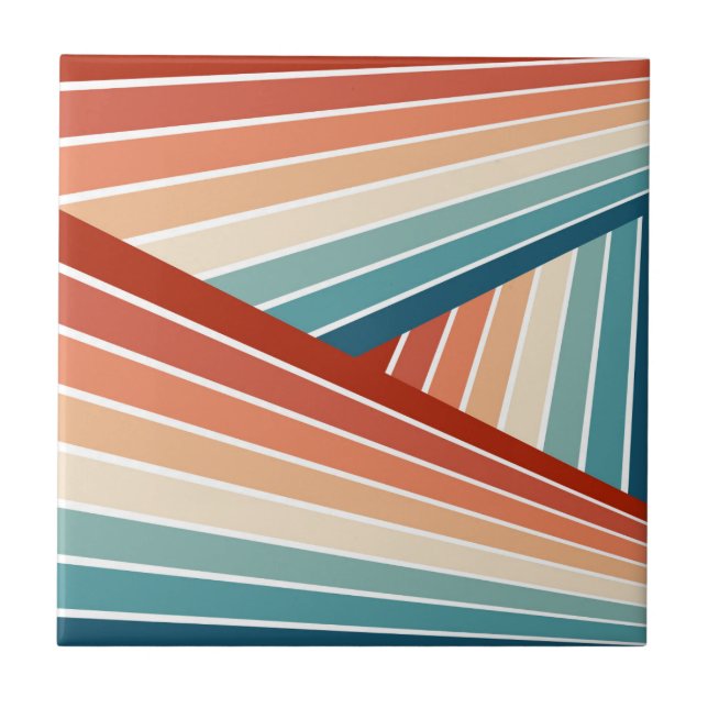 Colourful retro style diagonal rainbow design tile (Front)