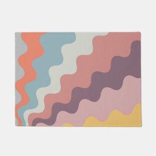 Colourful retro style diagonal waves doormat