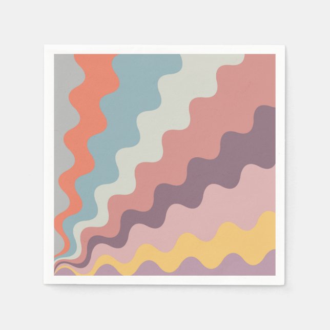 Colourful retro style diagonal waves napkin (Front)