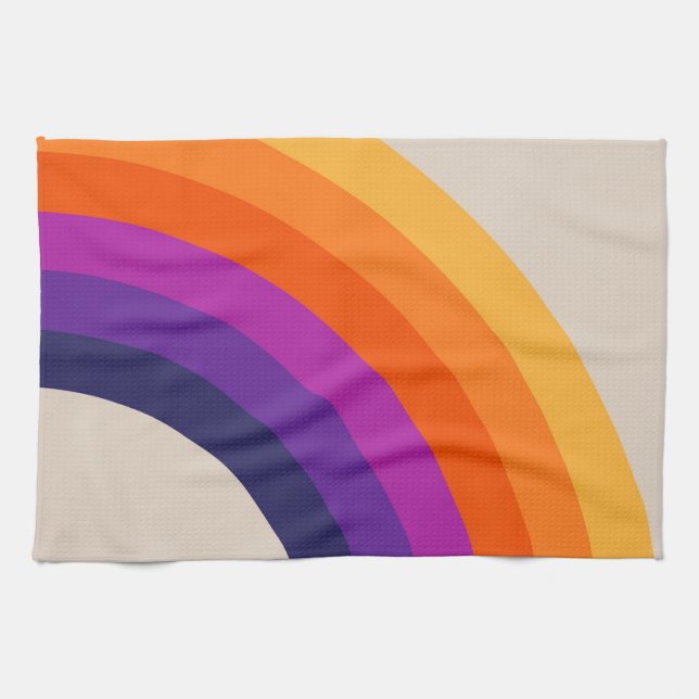 Colourful retro style rainbow art kitchen towel (Horizontal)