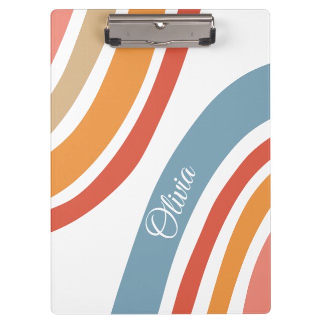 Colourful retro style rainbow design clipboard (Front)