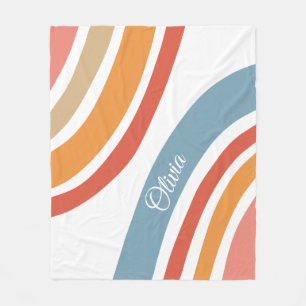 Colourful retro style rainbow design fleece blanket