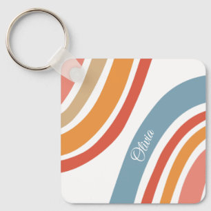 Colourful retro style rainbow design keychain