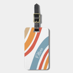 Colourful retro style rainbow design luggage tag