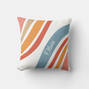 Colourful retro style rainbow design throw pillow