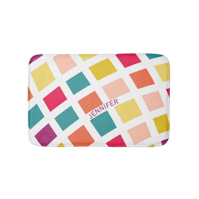 Colourful retro style squares design bath mat (Front)