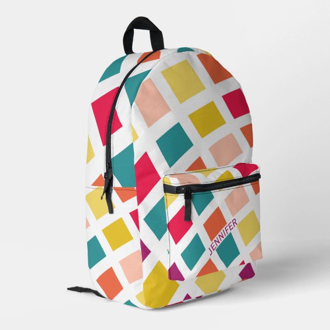 Colourful retro style squares design printed backpack (Back Corner Left)