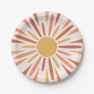 Colourful retro style sunshine design paper plate