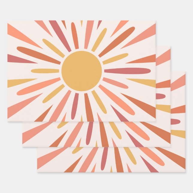 Colourful retro style sunshine design wrapping paper sheet (Set)