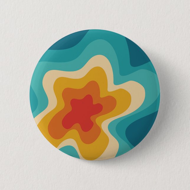 Colourful retro style swirl design  2 inch round button (Front)