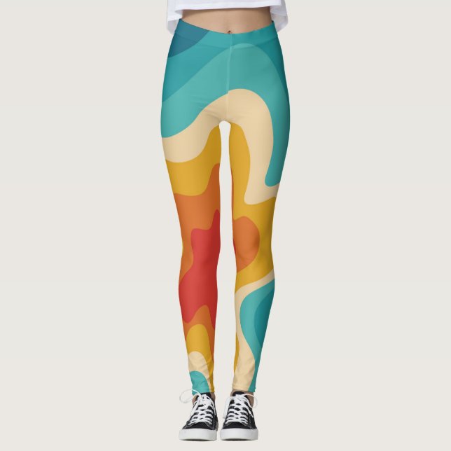 Colourful retro style swirl design leggings (Front)