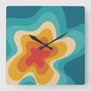 Colourful retro style swirl design  square wall clock