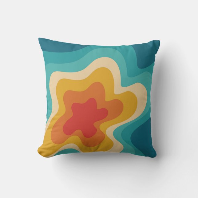 Colourful retro style swirl design throw pillow (Front)