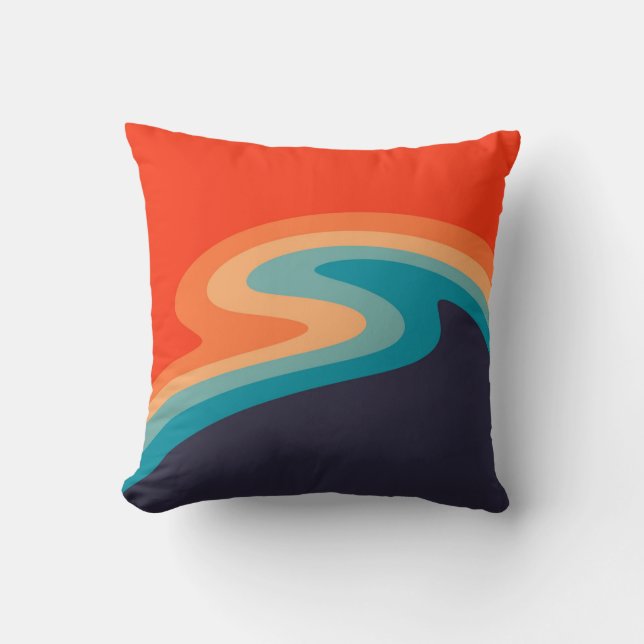 Colourful retro style swirl design throw pillow (Front)