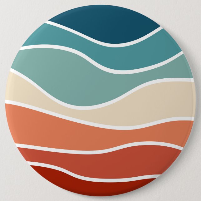 Colourful retro style waves 6 inch round button (Front)