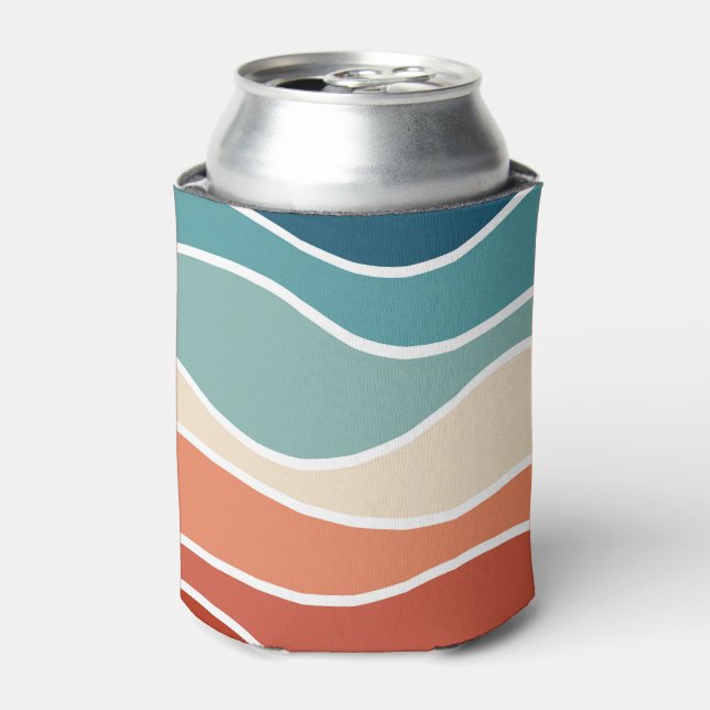 Colourful retro style waves can cooler (Can Front)