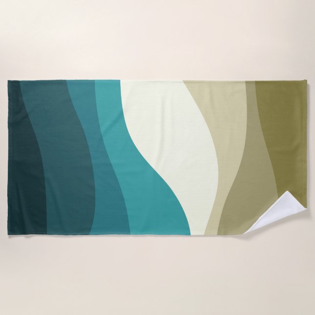 Colourful retro style waves decoration beach towel (Front)