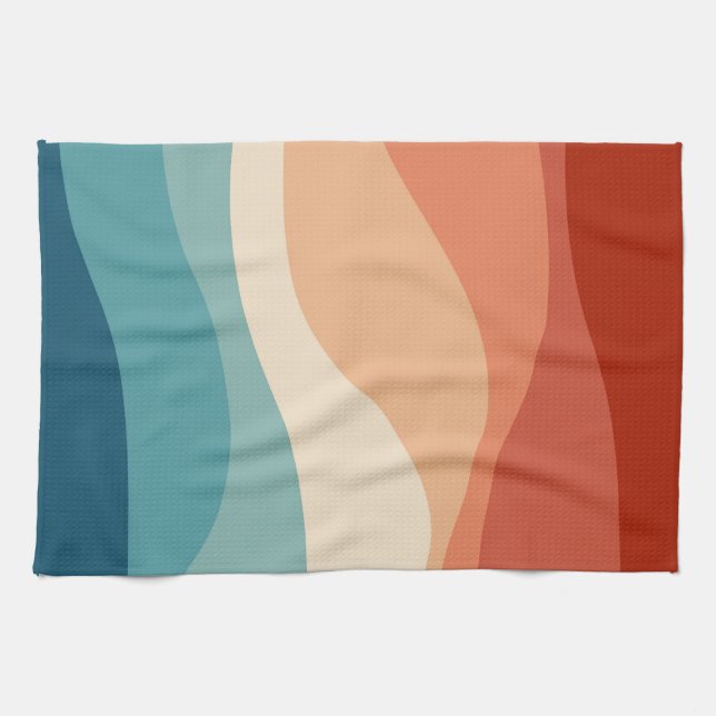 Colourful retro style waves decoration kitchen towel (Horizontal)