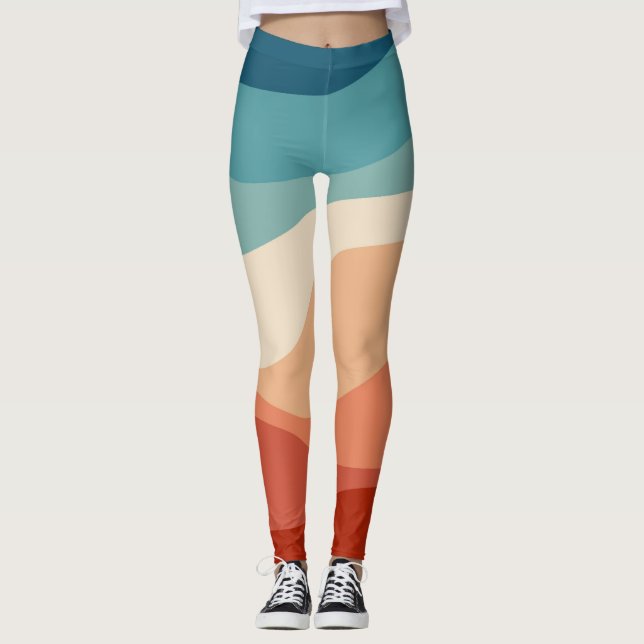 Colourful retro style waves decoration leggings (Front)
