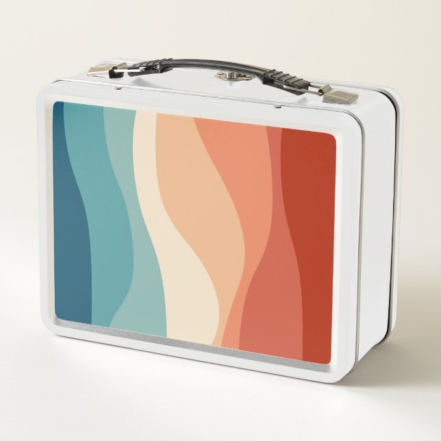 Colourful retro style waves decoration metal lunch box (Back)